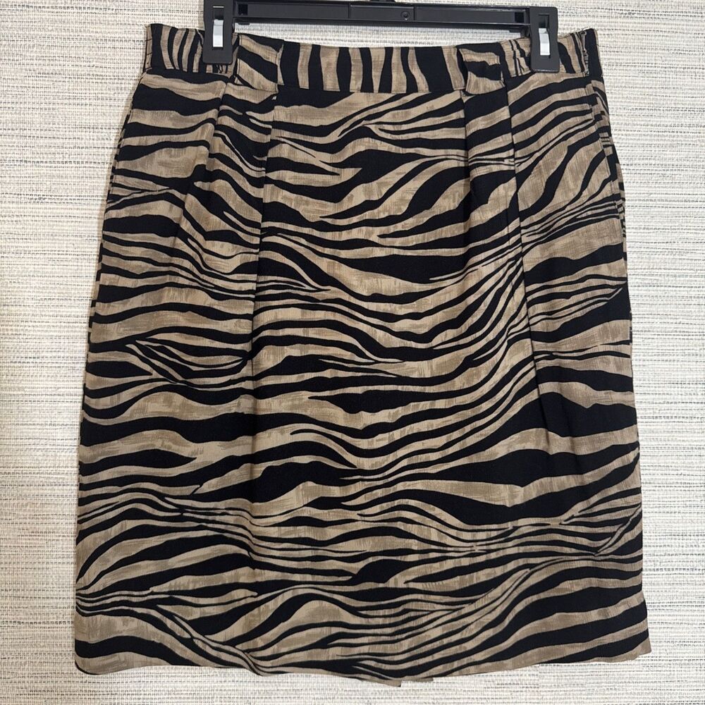 Jones New York Zebra Animal Print Pencil Skirt 10 Petite Black Brown